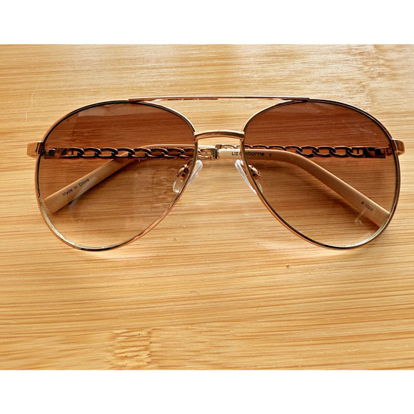 Liz Claiborne Aviator Sunglasses Rose Gold Chain Effect Summer Trendy Beach - Picture 5 of 12